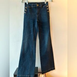 Massimo Dutti High-Rise Wide Leg Jeans Sailor Front Gold Buttons size 2 or XS